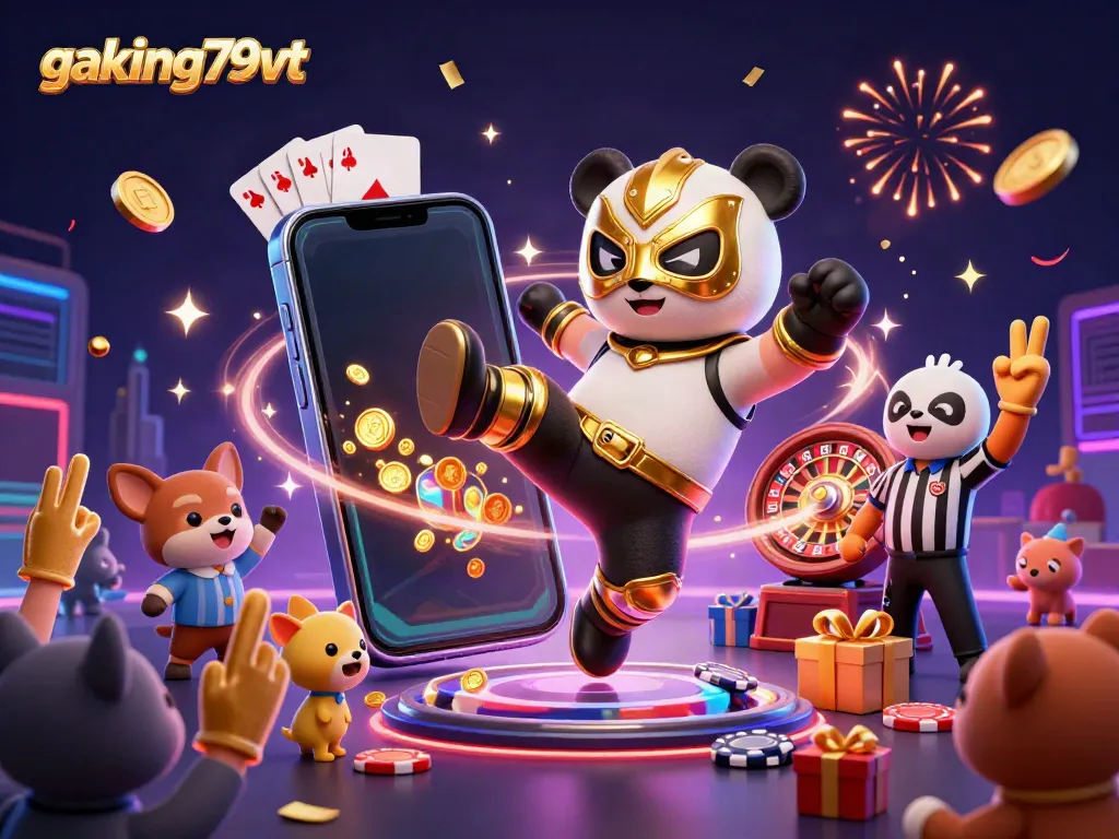 Experience thrilling moments at gaking79vt with the flying kick of a wrestler panda and exciting game elements.