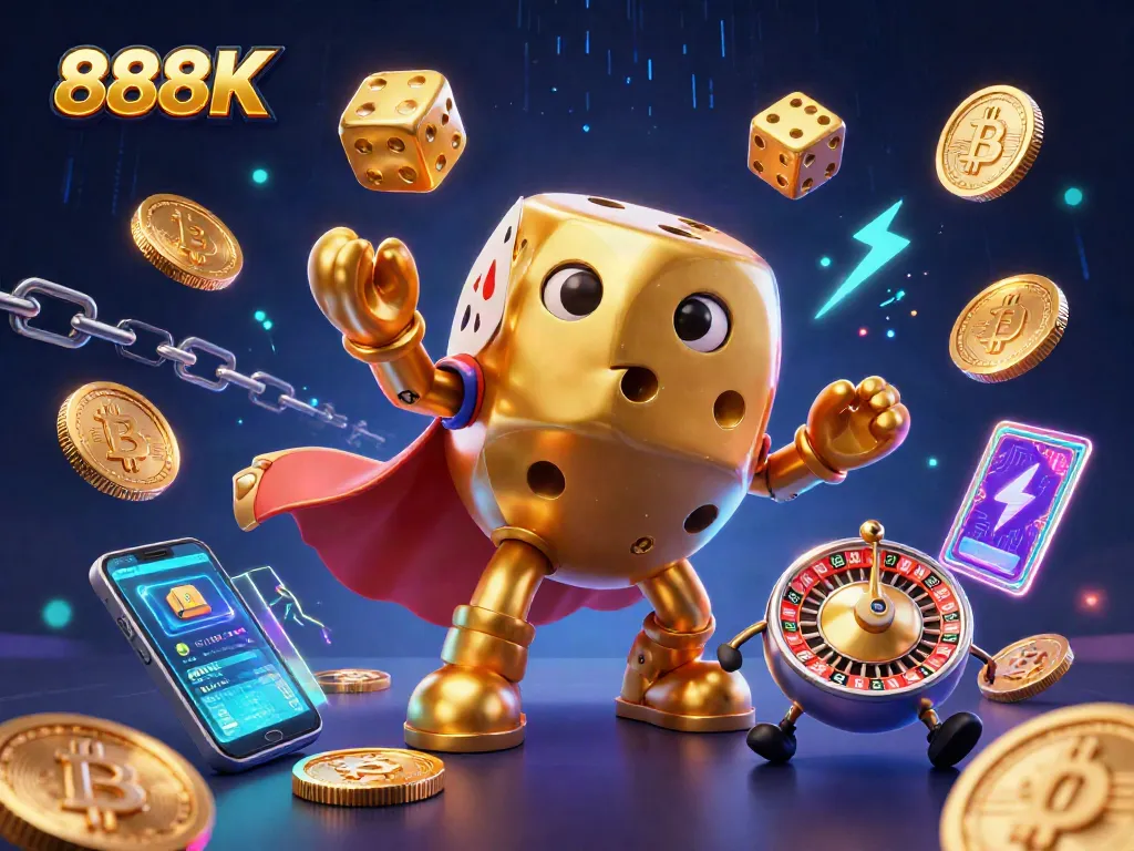 Experience thrilling gameplay at 888K with a dynamic portrayal of a casino scene featuring winning elements.