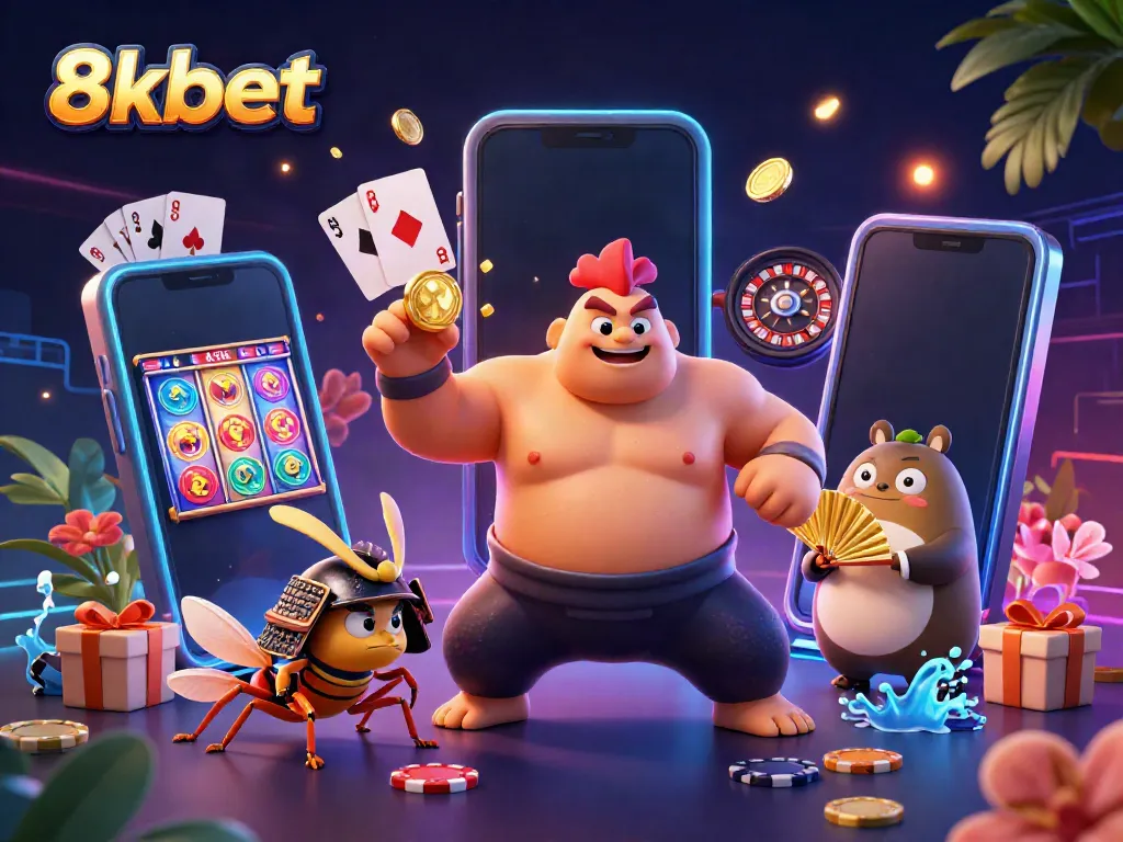 Experience the thrilling world of 8xbet with dynamic gaming elements and vibrant illustrations.