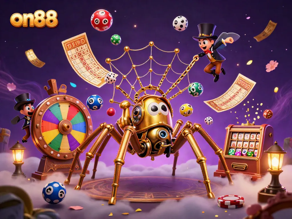 Engage with on88 through an exciting 3D steampunk scene of lucky game elements and animated characters.