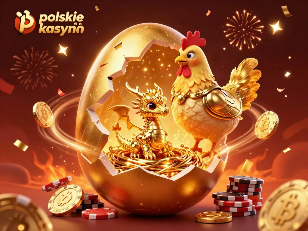 Experience the thrill at polskie kasyno bitcoin with a vibrant 3D illustration featuring golden treasures and festive elements.