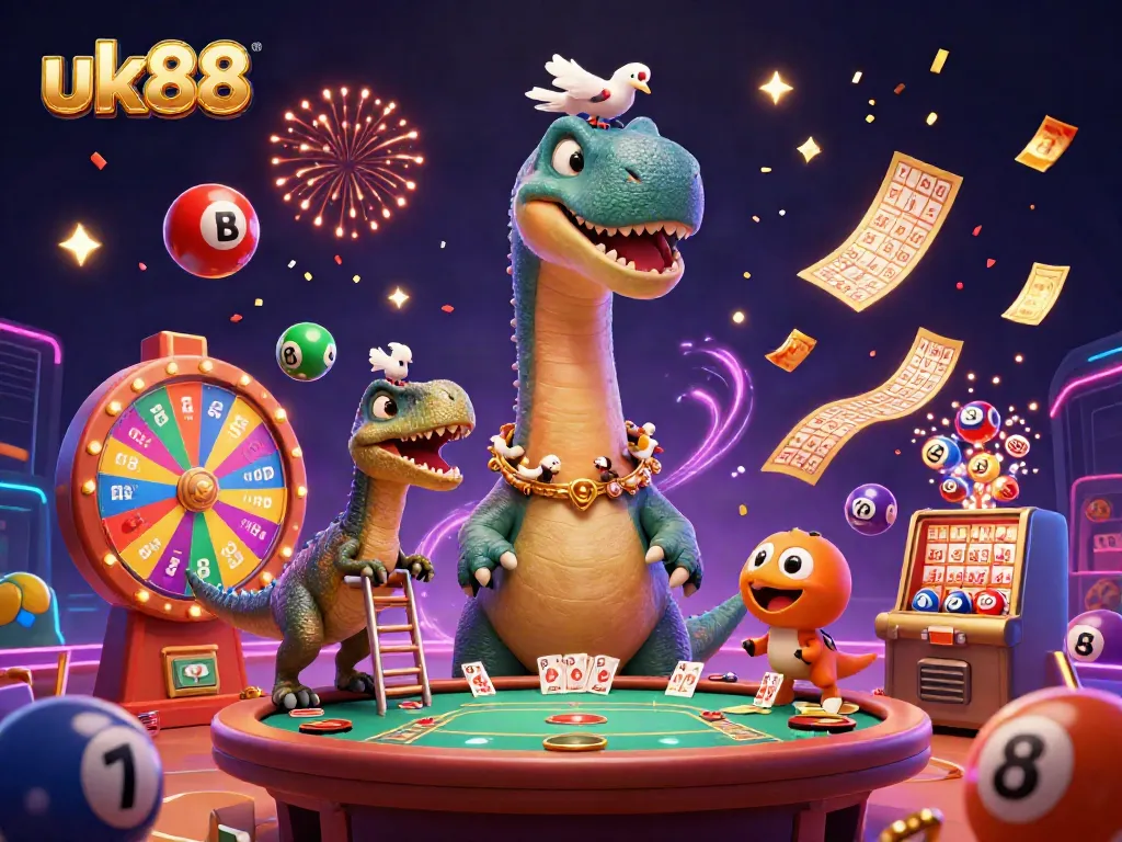 uk88 players enjoy a thrilling 3D casino experience with vibrant games and colorful elements.