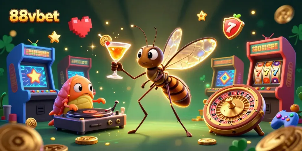 Engage in thrilling gameplay with 88vbet at a vibrant casino scene featuring dynamic characters.