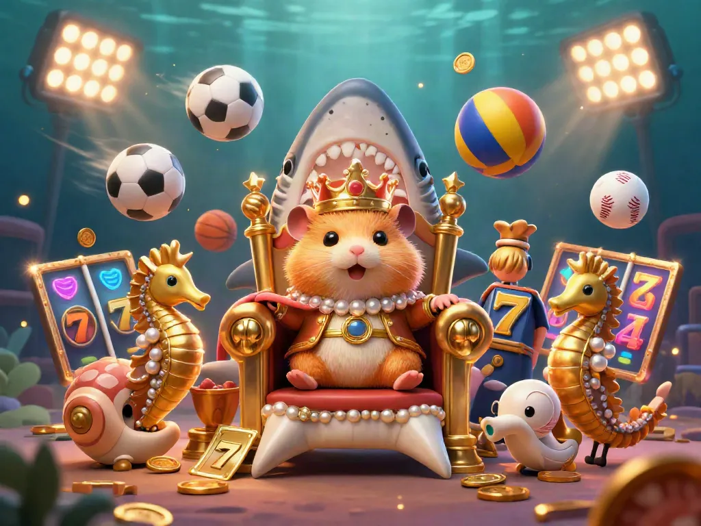 Engage in thrilling play with slot bonus 100 featuring a golden hamster king and vibrant slot machines.