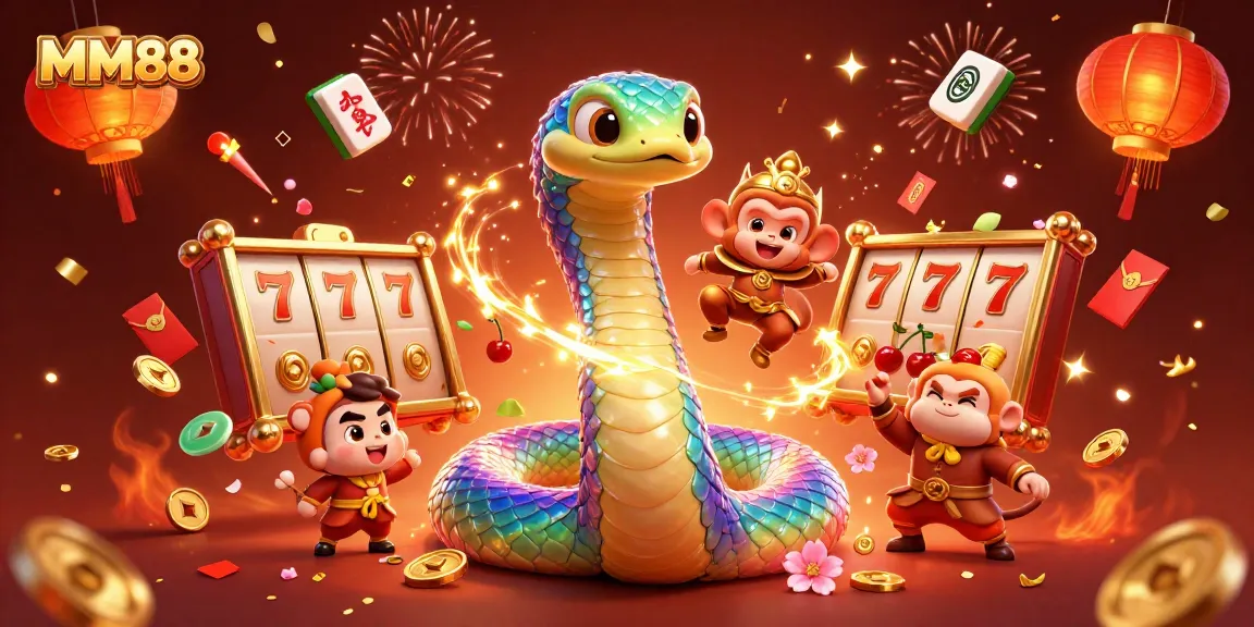 Engage MM88 players with vibrant 3D slot reels and celebratory elements in a dynamic scene.