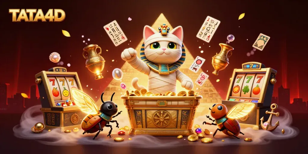 Experience thrill with TATA4D as the mummy cat emerges triumphantly in a vibrant casino.