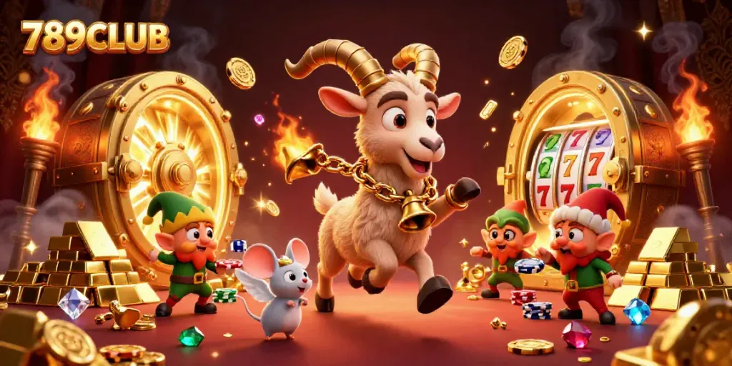 Experience the excitement of 789CLUB with a festive holiday-horror casino scene featuring Krampus and mischievous elves.