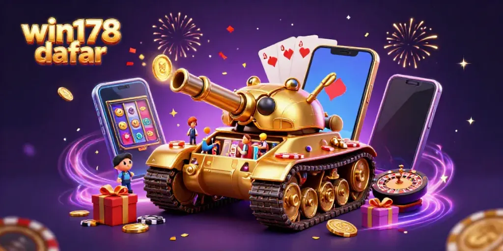 Experience gaming excitement with the win178 daftar in a colorful casino-themed digital art scene.
