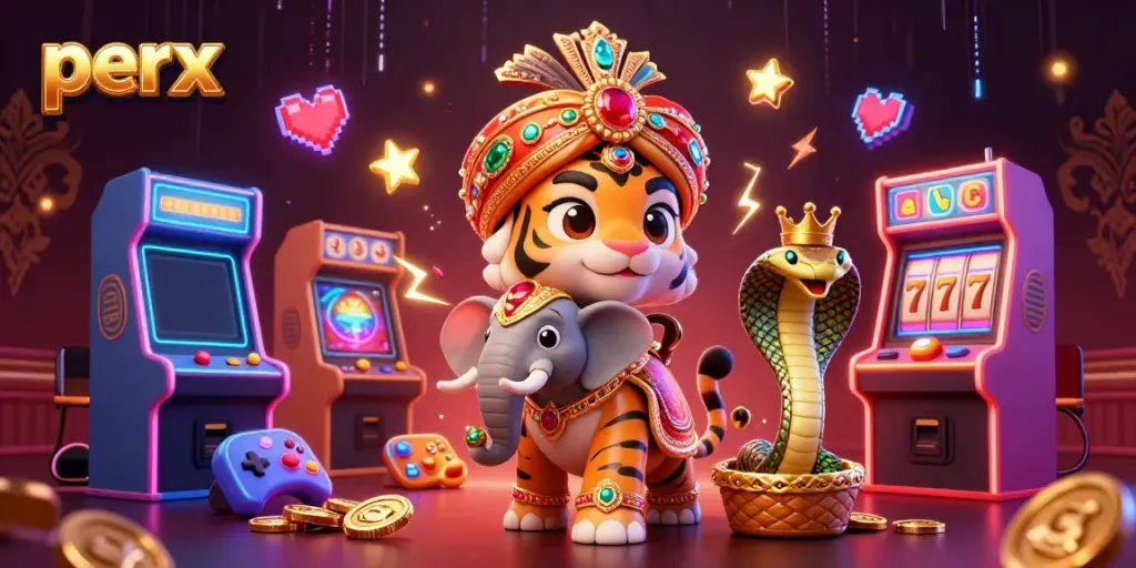 Engage with the vibrant world of gambling at Perx, featuring a colorful 3D casino illustration.