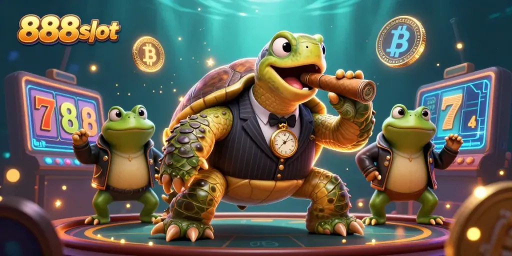 Engage in thrilling gameplay at 888slot with dynamic casino visuals, showcasing iconic symbols and vibrant characters.