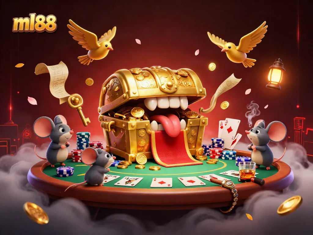 Experience ml88's thrilling casino adventure with golden treasures and poker excitement.