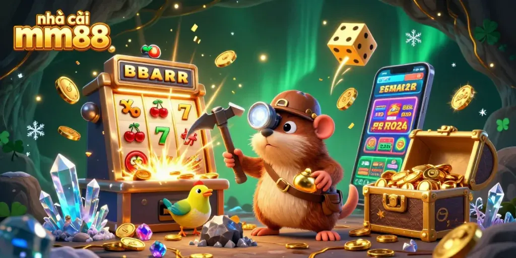 Play exciting games at nhà cái mm88 with a lively scene of a treasure hunter mole and vibrant casino elements.