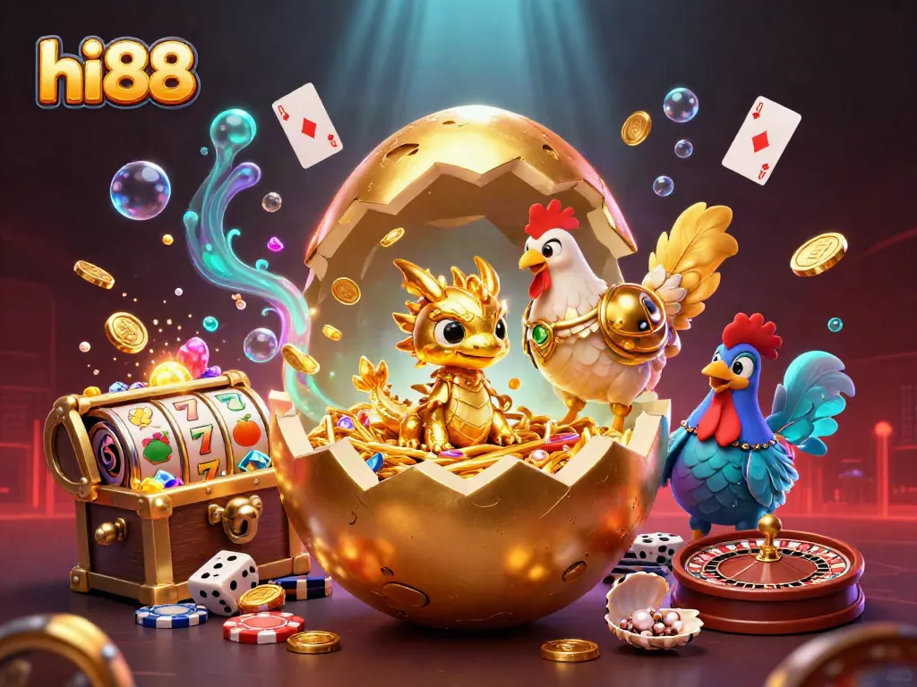 Engage with hi88's vibrant casino world showcasing a golden dragon and poker chips.