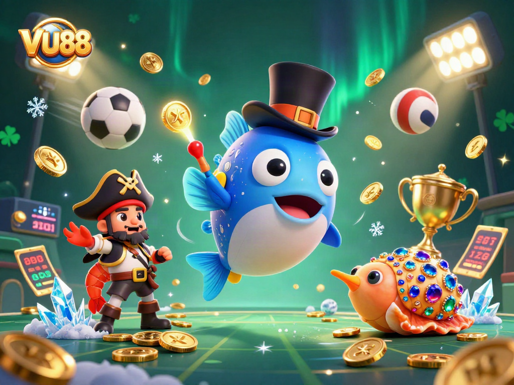 Spin to win with VU88's thrilling online casino adventure featuring dynamic sports and treasures.