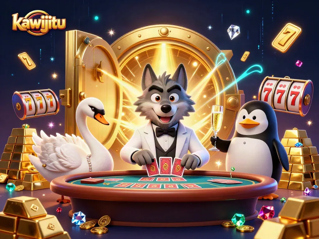 Kawijitu menghadirkan suasana kasino megah dengan karakter hewan lucu dan elemen jackpot.