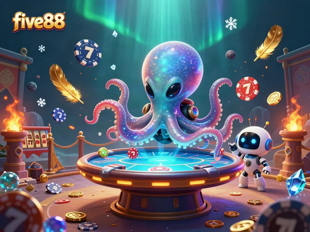 Engage in thrilling gameplay at five88, featuring a vibrant alien poker scene filled with action.