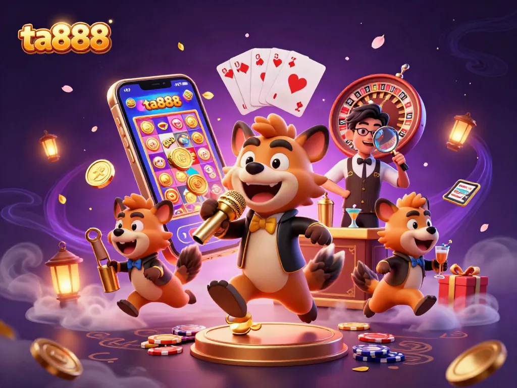 Experience the thrill at ta888 casino with lively hyena characters in a bustling comedy club atmosphere.