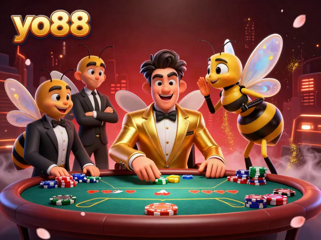 Experience the thrilling atmosphere at yo88 online casino with vibrant poker action and stylish characters.