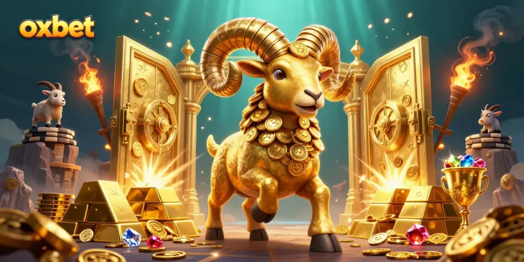 Experience the excitement of oxbet with a lively 3D casino scene featuring vibrant gold elements.