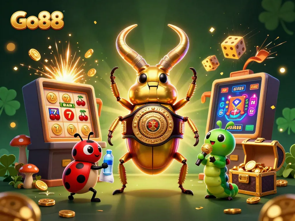 Experience thrilling adventures with Go88 in this vibrant 3D casino illustration featuring dynamic gaming elements.