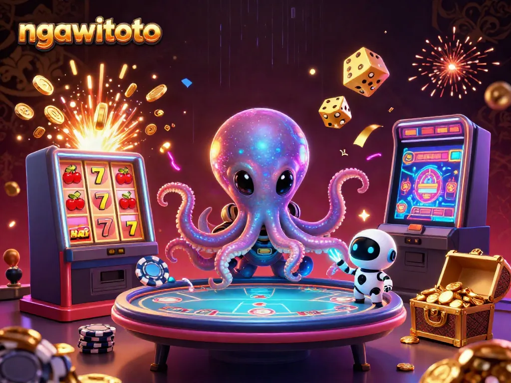 ngawitoto menghadirkan pengalaman kasino online yang mendebarkan dengan robot dan karakter alien sambil bermain kartu.