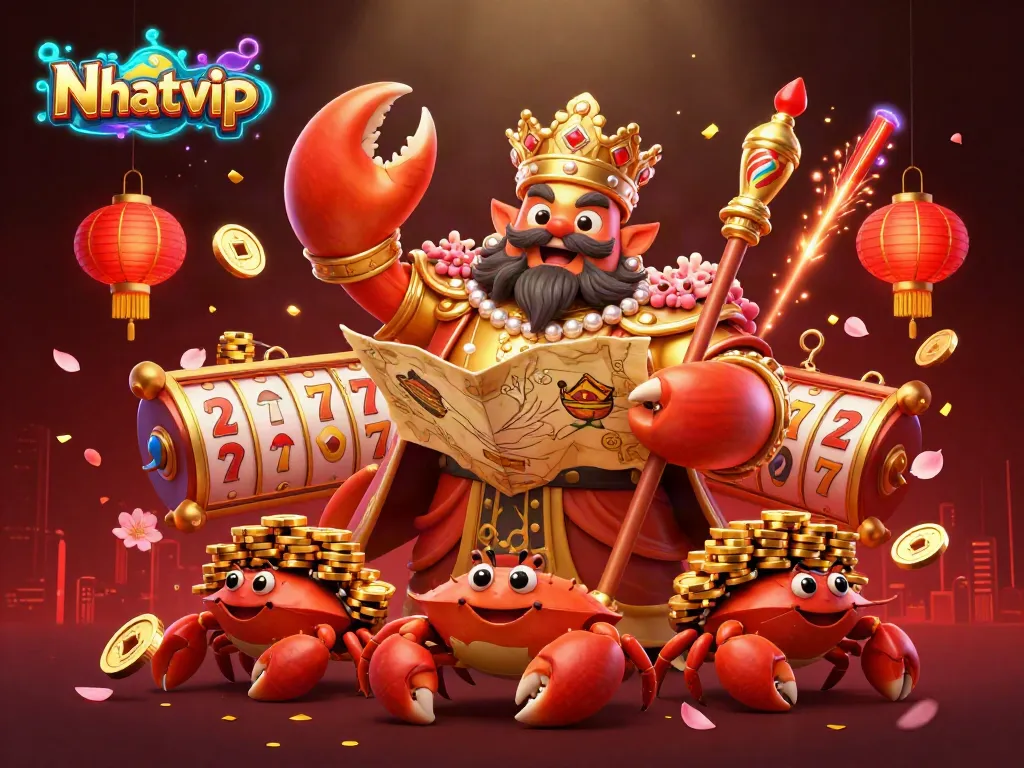 Nhatvip card game experience with a golden crab emperor and rich gaming symbols.