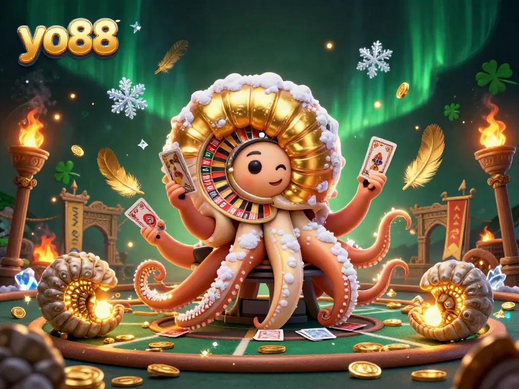 Experience the excitement of yo88 with the ancient nautilus as a roulette wheel amid vibrant casino elements.