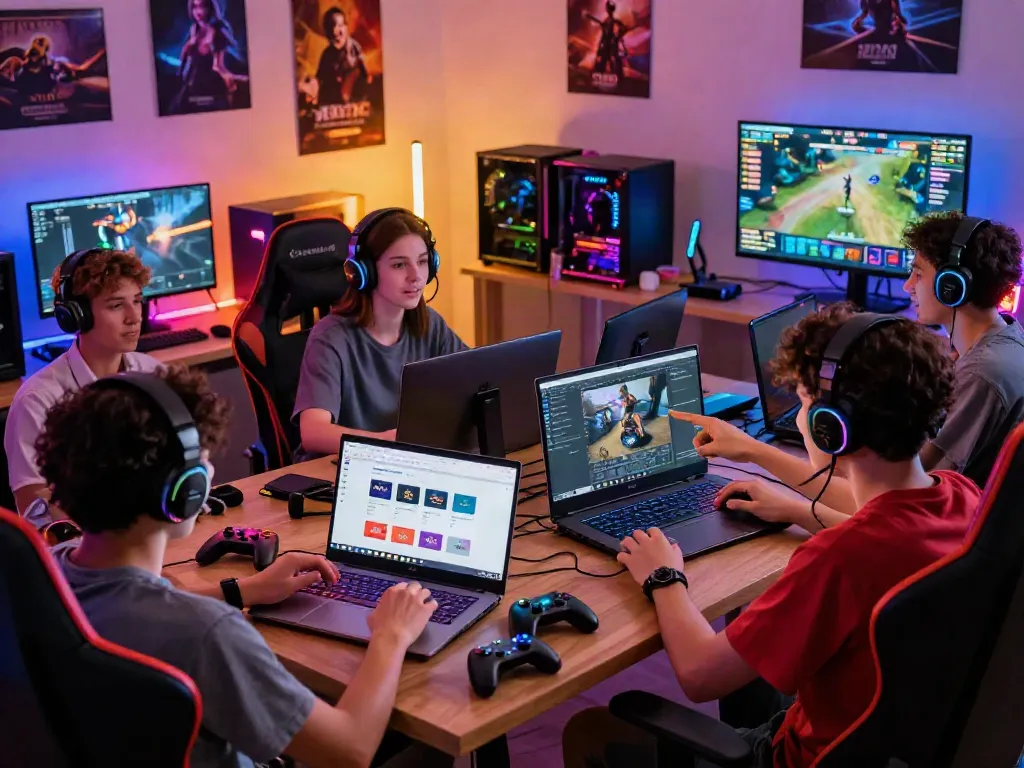 Gamers shopping on warung168 platform in a vibrant online marketplace.