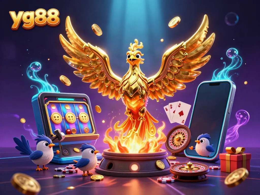 Experience the thrill of winning at yg88 with an electrifying phoenix emerging from molten gold