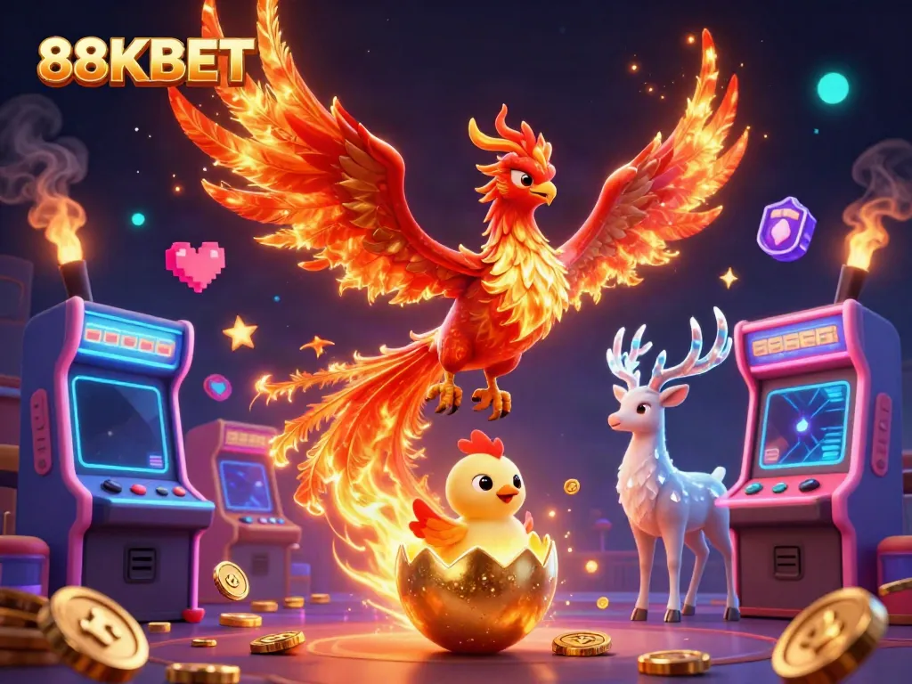 Engage in thrilling gaming adventures at 88KBET with enchanting creatures and vibrant casino elements.