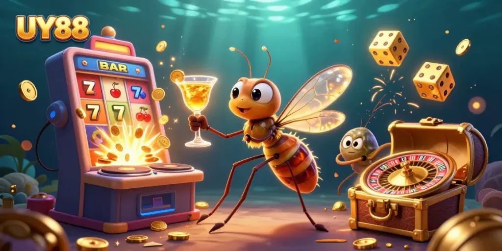 Join UY88 for a thrilling casino experience featuring an explosive jackpot and vibrant characters.