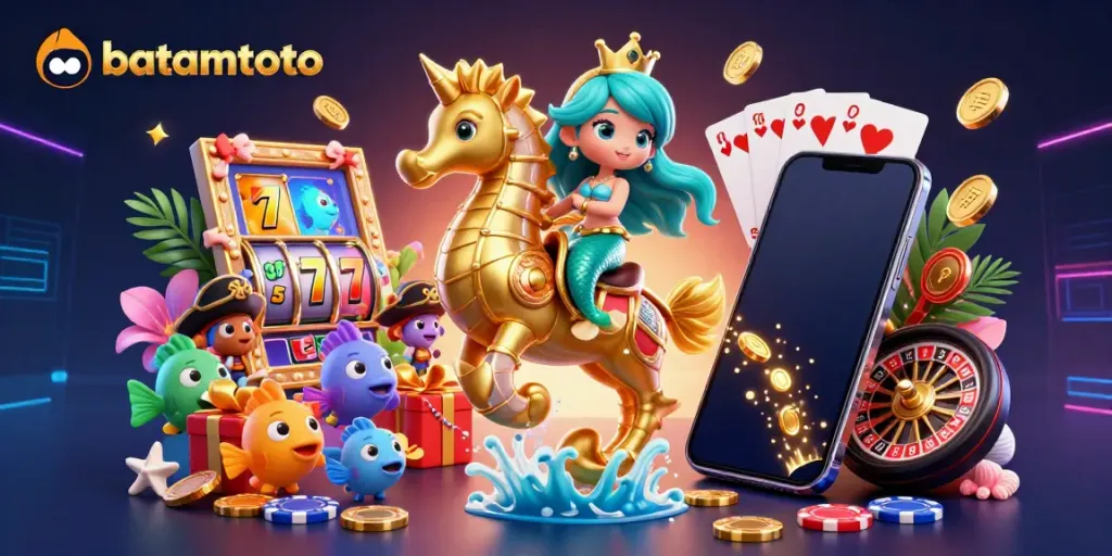 Experience batamtoto's thrill with a vibrant mermaid princess, seahorse, slot games, and colorful characters.