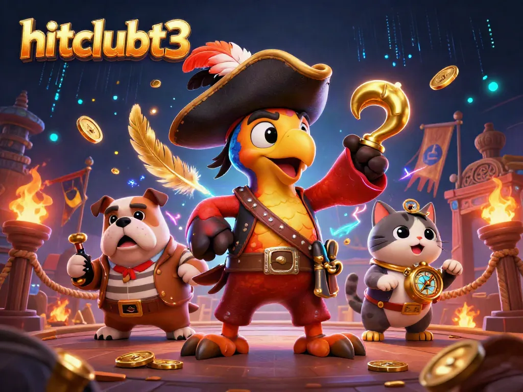 Hitclubt3 pirate captain leads a thrilling game battle in an ultra-detailed 3D casino illustration.