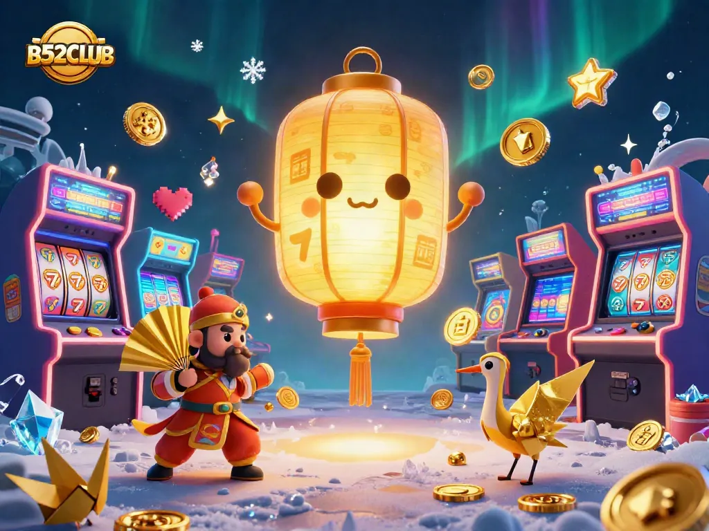 Engage with B52CLUB's vibrant casino world through an ultra-detailed 3D illustration filled with lively gaming elements.