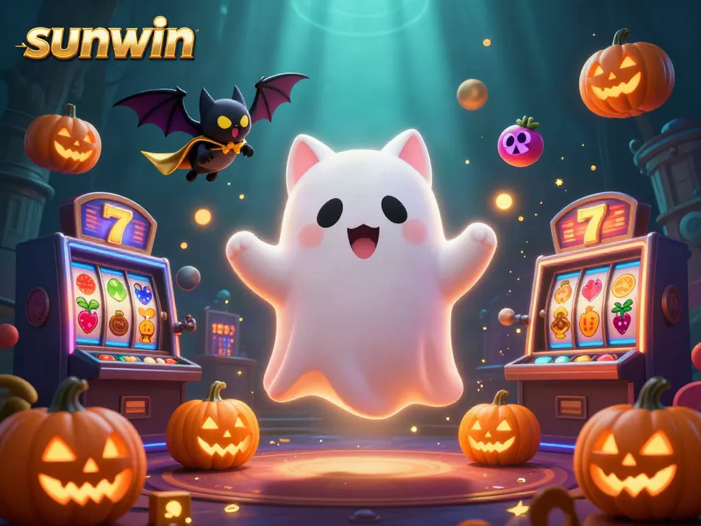Engage with sunwin's exciting slot game adventures featuring a ghost cat amidst vibrant visual elements.