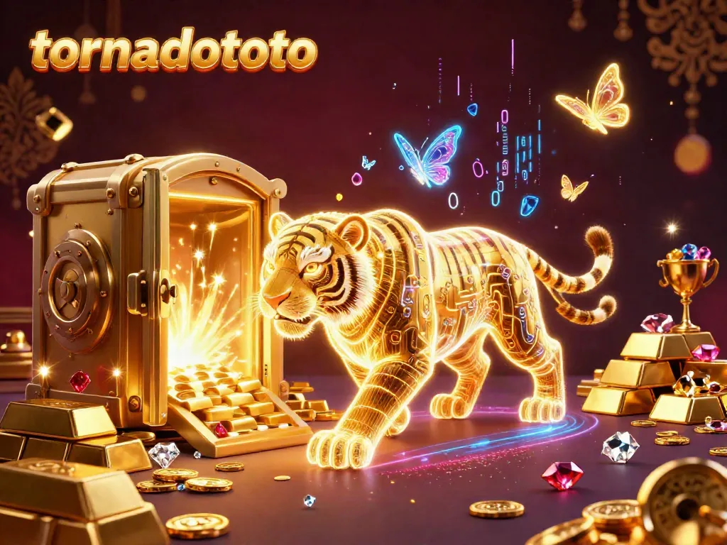 Experience the thrill at tornadototo with a vibrant scene featuring a neon-wireframe tiger in a dazzling casino.