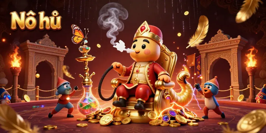 Experience Nổ hũ with a dazzling 3D scene featuring vibrant characters and casino elements.