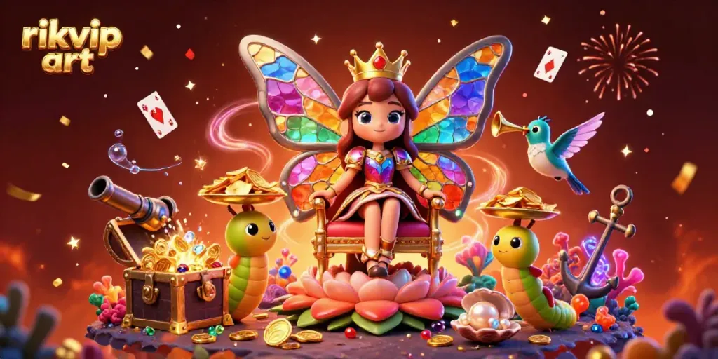 Experience explosive casino excitement with rikvip art featuring vibrant 3D characters and treasures.