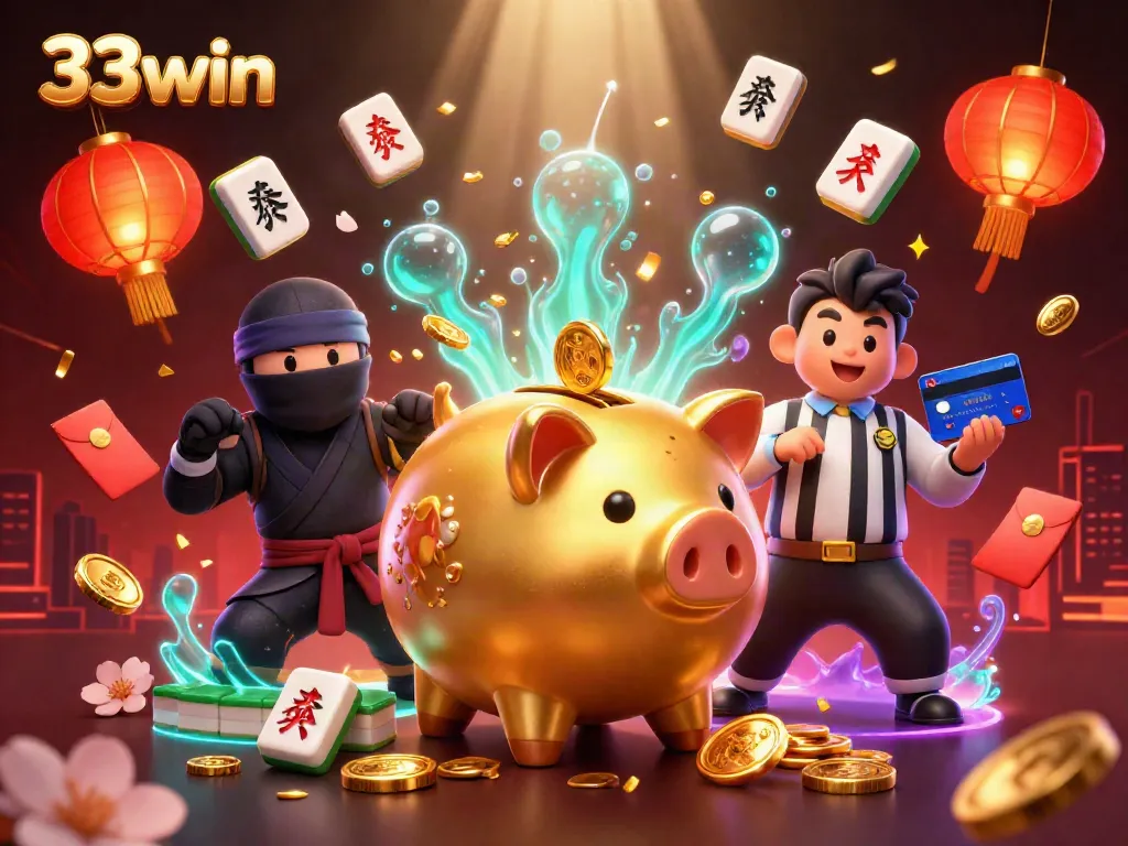 Experience exciting gameplay at 33win with a vibrant casino illustration filled with dynamic elements.