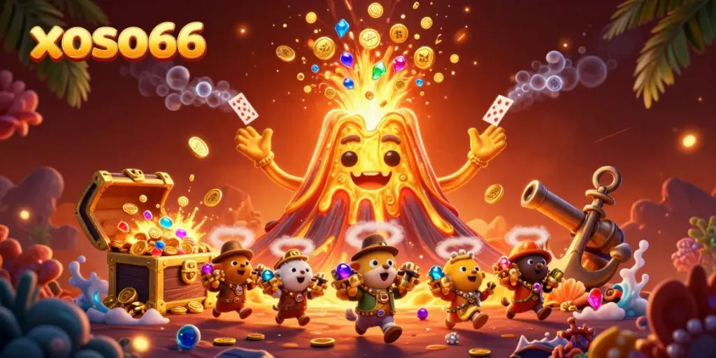 Experience thrilling wins with xoso66 amidst a vibrant 3D casino treasure eruption.