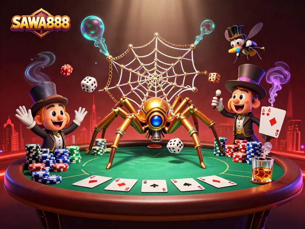 Engage with SAWA888 by experiencing a 3D scene of chance with vivid steampunk elements in a lively casino.