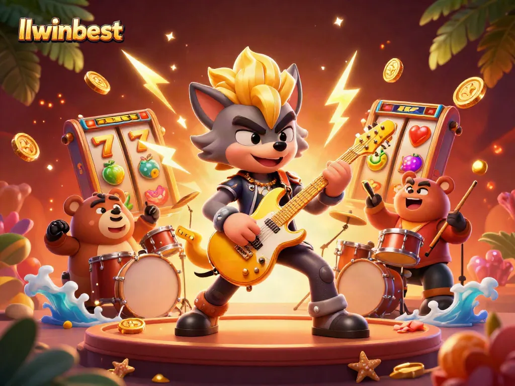 Experience the thrill of gaming with llwinbest through a vibrant casino scene featuring iconic symbols and energetic characters.