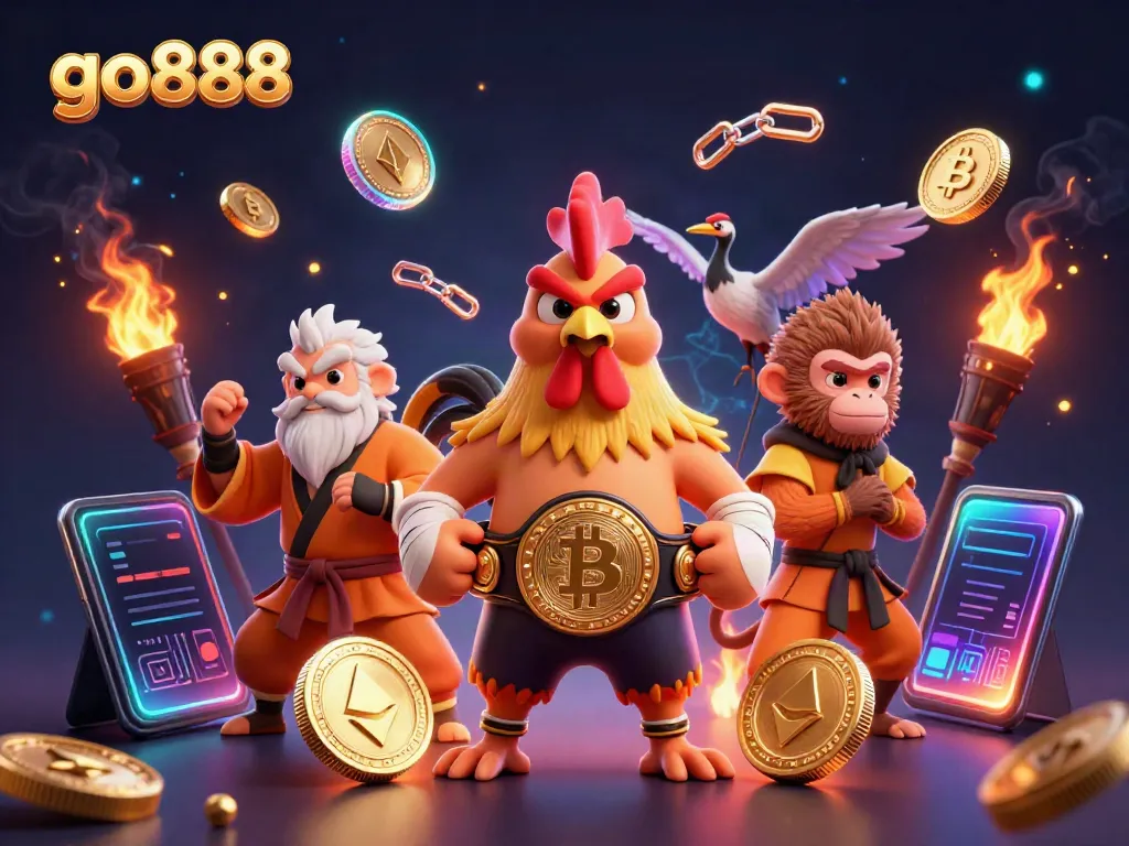 Experience the thrill of go888 casino with a vibrant 3D illustration showcasing exciting gambling elements and characters.