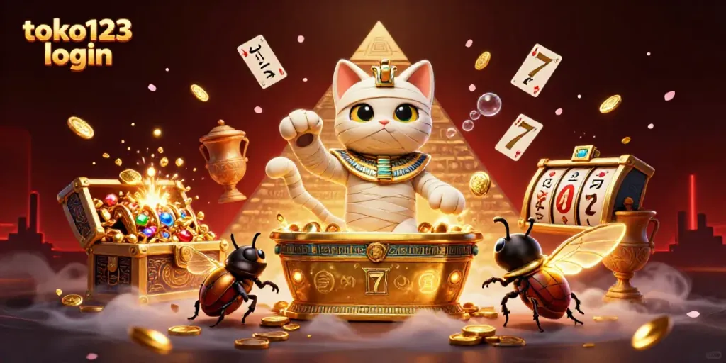 Experience the excitement of winning with toko123 login in a vibrant pyramid casino scene.