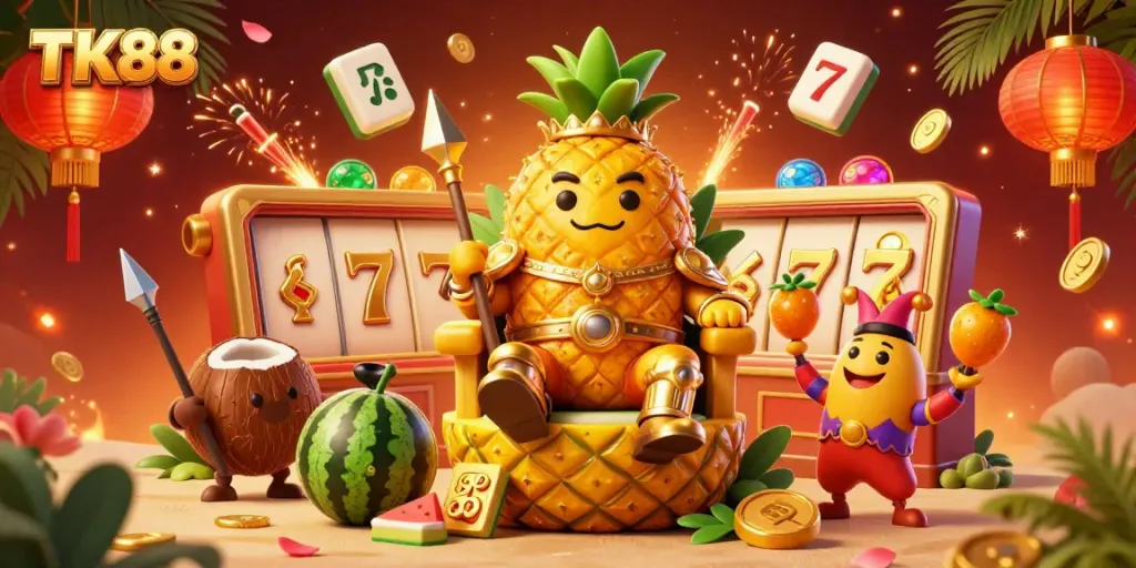 Experience vibrant casino thrills with TK88 as characters celebrate wins in a lively setting.