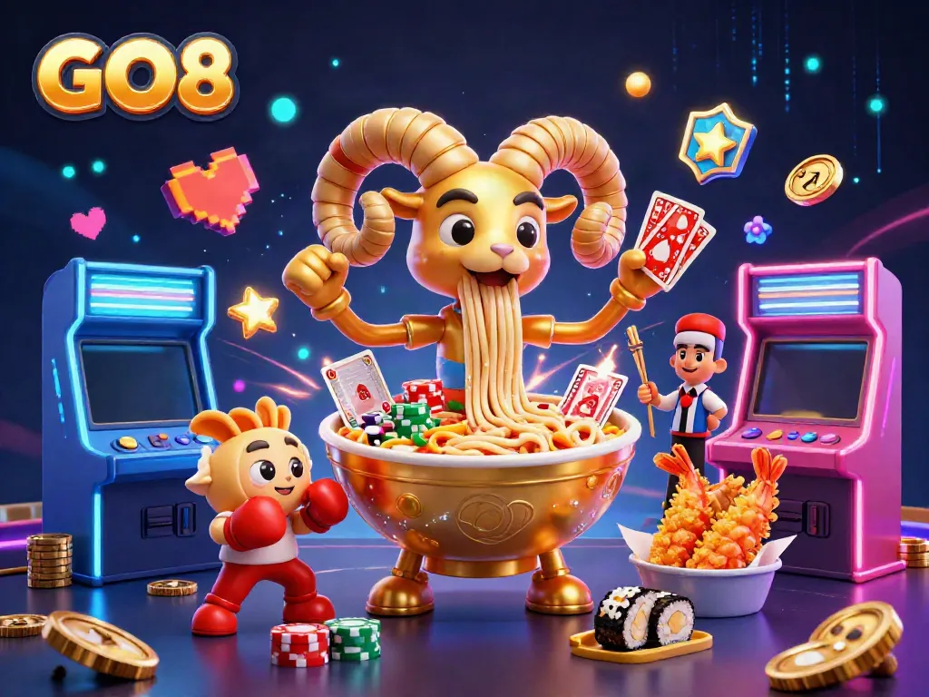Engage with the vibrant world of GO8, where a ramen bowl dealer and sushi roll animate the casino experience.