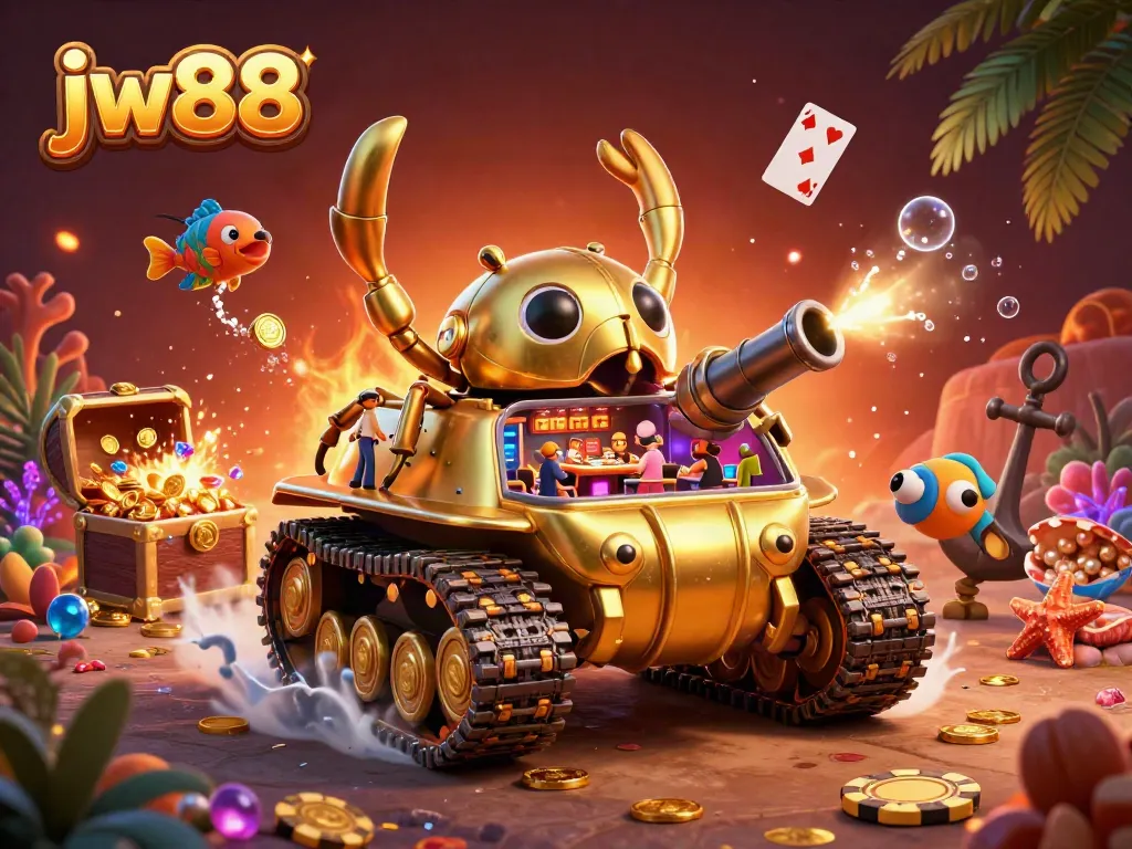 Engage with the vibrant world of jw88 through this lively casino illustration filled with gold and fun.