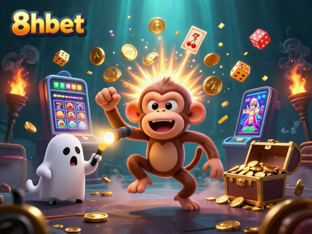 Engage with 8xbet's stunning online games in this vibrant casino illustration.
