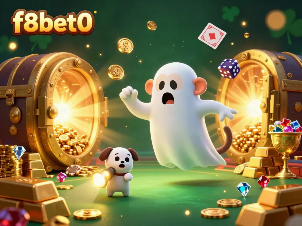 Engage in thrilling adventures with f8bet0 as a playful poltergeist monkey and ghost-hunter puppy illuminate a vibrant casino.