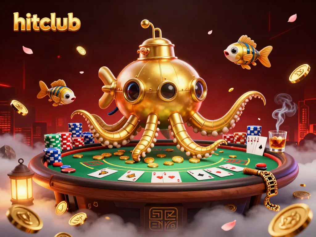 Win big at hitclub with an adventuresome kraken and mechanical fish amidst a vibrant poker scene!